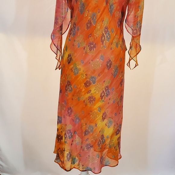JMD Feminine Romantic Spring Dress 1XL Flowing, Airy, Ruffles Below the Knee EUC - Picture 2 of 12
